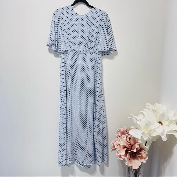 Who What Wear Blue Polkadots Flutter Sleeve Midi Dress Size S - Picture 5 of 12